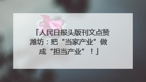 人民日报头版刊文点赞潍坊：把“当家产业”做成“担当产业”！