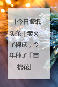 今日报纸头条｜卖火了棉袄，今年种了千亩棉花