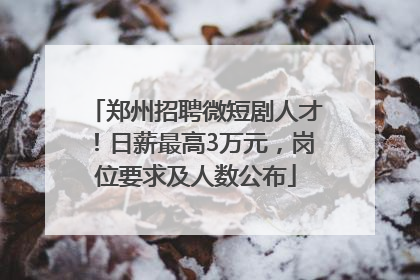 郑州招聘微短剧人才！日薪最高3万元，岗位要求及人数公布